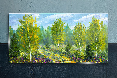 Glasbild Frühlingsbäume im Grünen