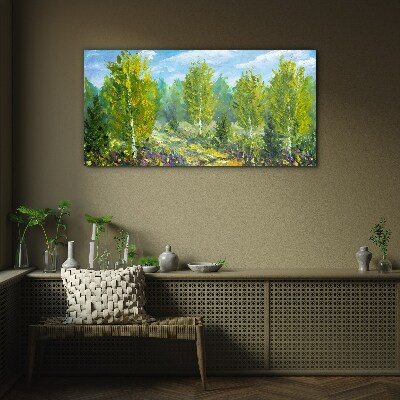 Glasbild Frühlingsbäume im Grünen