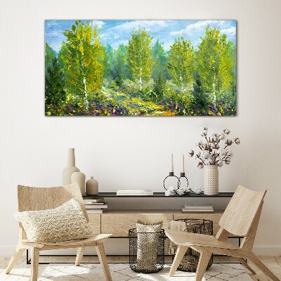 Glasbild Frühlingsbäume im Grünen