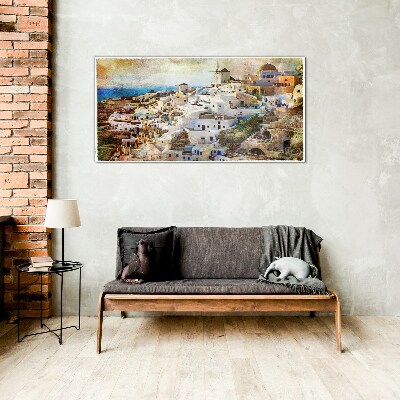 Glas bild Santorini in der Sonne
