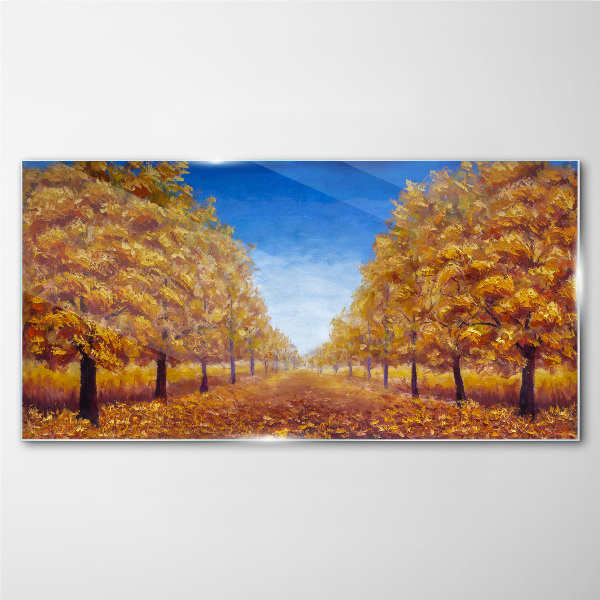 Glasbild Goldene Alleen in der Herbstlandschaft