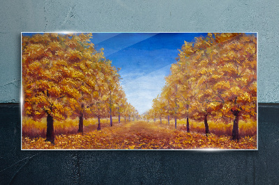 Glasbild Goldene Alleen in der Herbstlandschaft