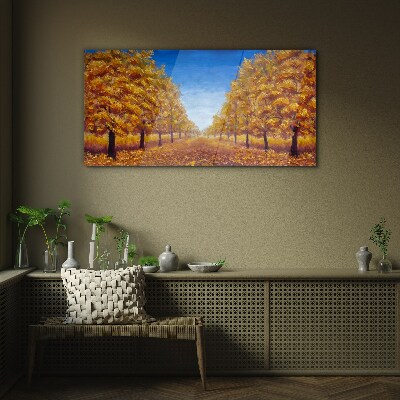 Glasbild Goldene Alleen in der Herbstlandschaft
