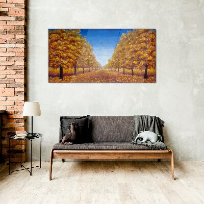 Glasbild Goldene Alleen in der Herbstlandschaft