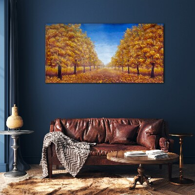 Glasbild Goldene Alleen in der Herbstlandschaft