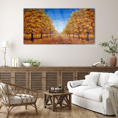 Glasbild Goldene Alleen in der Herbstlandschaft
