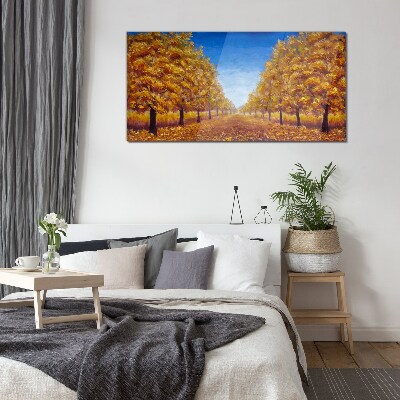 Glasbild Goldene Alleen in der Herbstlandschaft
