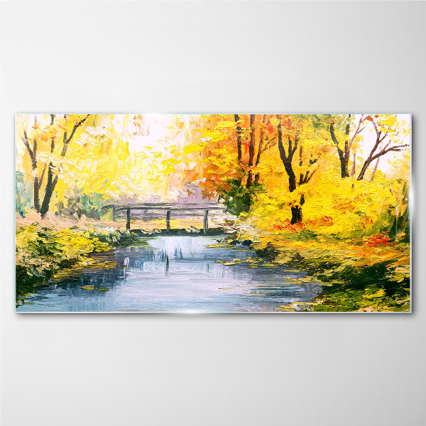 Glasbild Goldener Herbst am Fluss
