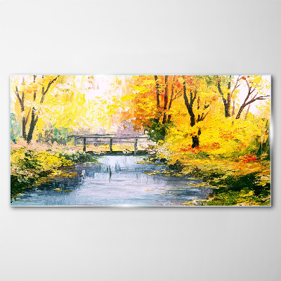 Glasbild Goldener Herbst am Fluss