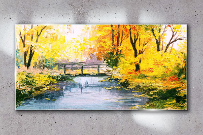 Glasbild Goldener Herbst am Fluss