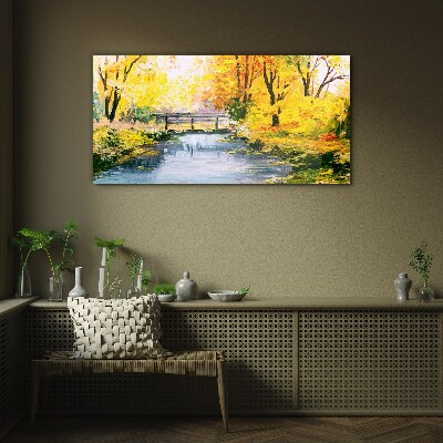 Glasbild Wald Flussbrücke Natur