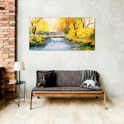 Glasbild Goldener Herbst am Fluss
