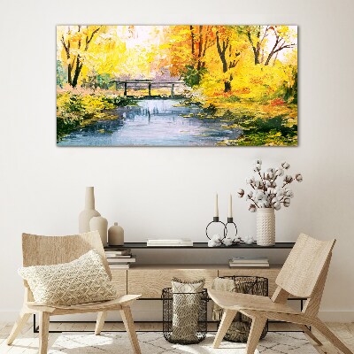 Glasbild Goldener Herbst am Fluss