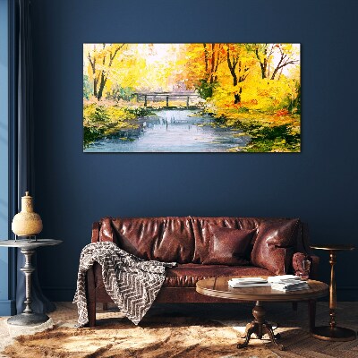 Glasbild Goldener Herbst am Fluss