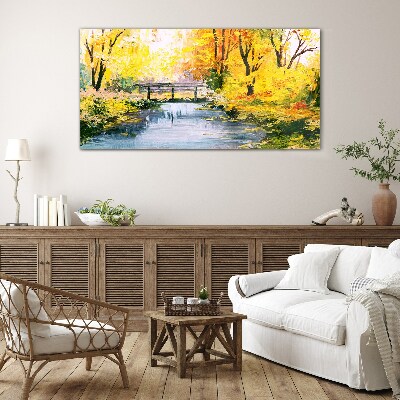 Glasbild Goldener Herbst am Fluss