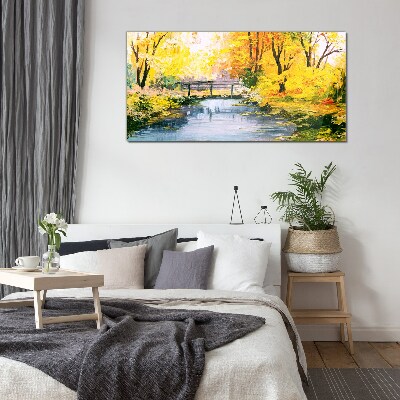 Glasbild Goldener Herbst am Fluss