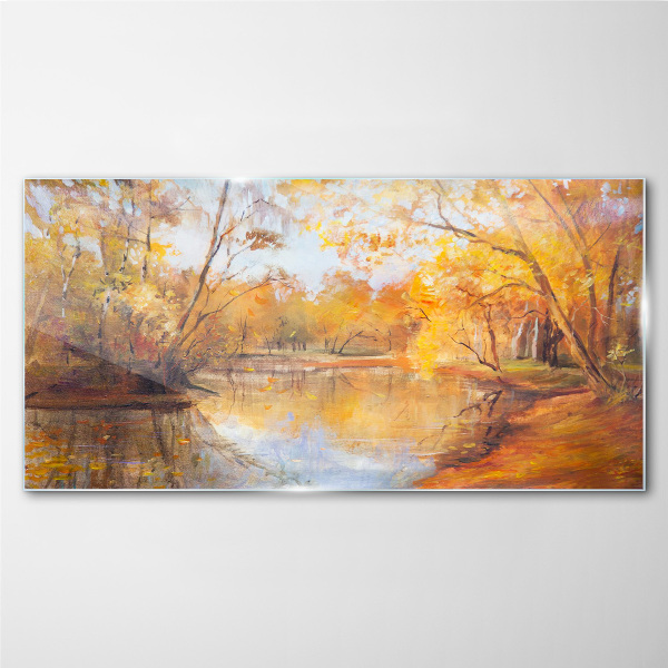 Glasbild Wald Fluss Natur Herbst