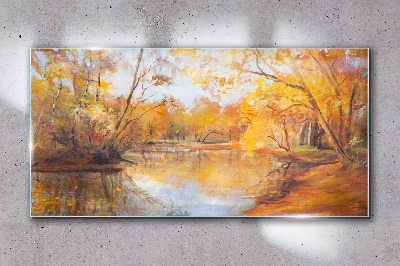 Glasbild Herbstlandschaft am Fluss