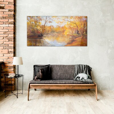 Glasbild Herbstlandschaft am Fluss
