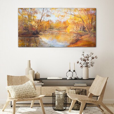 Glasbild Herbstlandschaft am Fluss