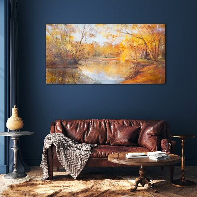 Glasbild Herbstlandschaft am Fluss