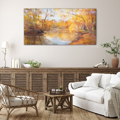 Glasbild Herbstlandschaft am Fluss