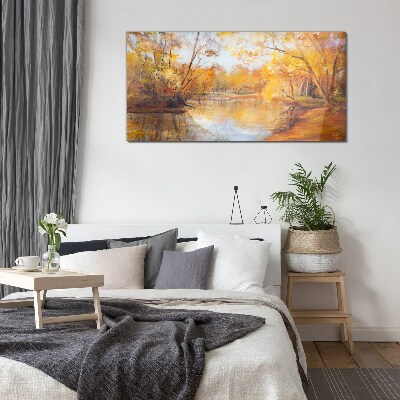 Glasbild Herbstlandschaft am Fluss