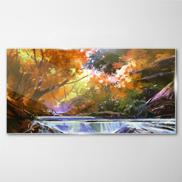 Glasbild Herbstlandschaft am Fluss