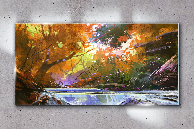Glasbild Herbstlandschaft am Fluss