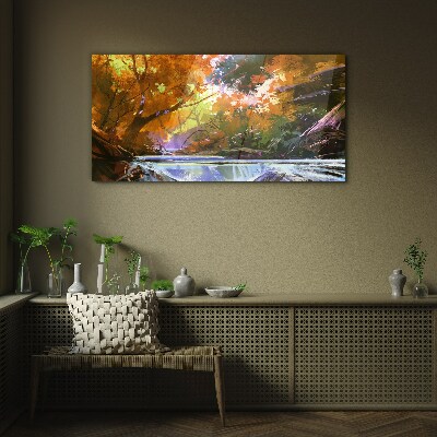 Glasbild Herbstlandschaft am Fluss