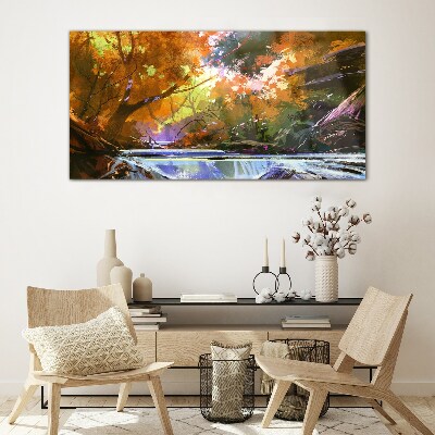 Glasbild Herbstlandschaft am Fluss