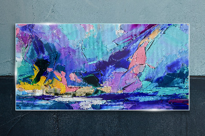 Glasbild Abstrakte Landschaft in Lilatönen