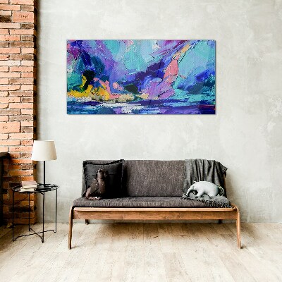 Glasbild Abstrakte Landschaft in Lilatönen
