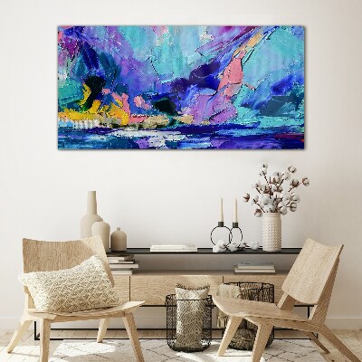 Glasbild Abstrakte Landschaft in Lilatönen