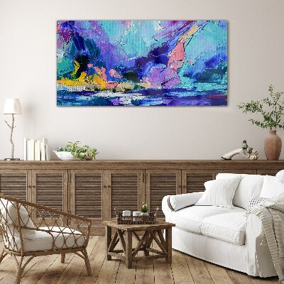 Glasbild Abstrakte Landschaft in Lilatönen