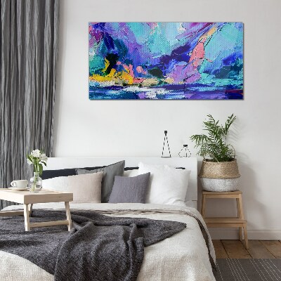 Glasbild Abstrakte Landschaft in Lilatönen