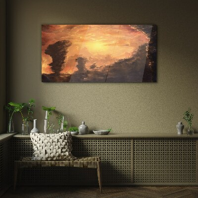 Glasbild Sonnenuntergang über den Wolken