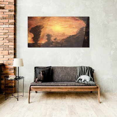 Glasbild Sonnenuntergang über den Wolken