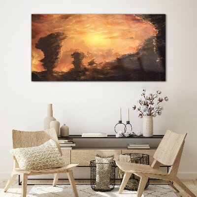 Glasbild Sonnenuntergang über den Wolken