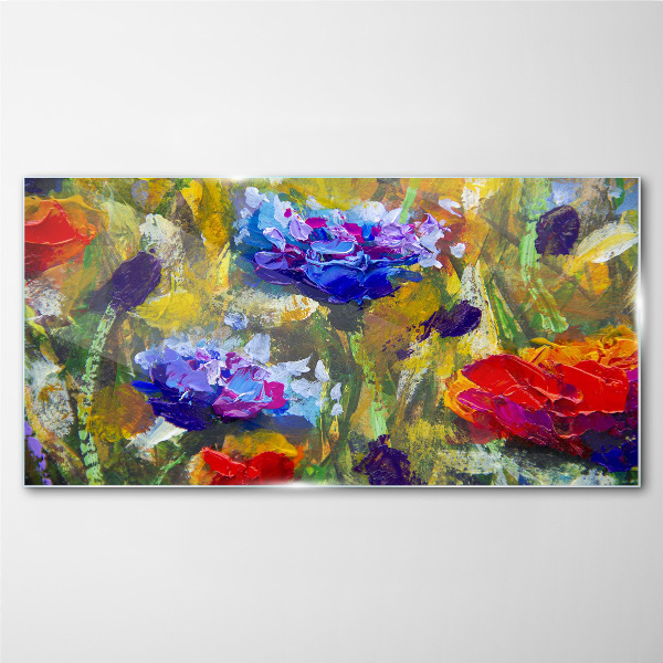 Glasbild Eine Blumenlandschaft in intensiven Farben