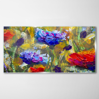 Glasbild Eine Blumenlandschaft in intensiven Farben