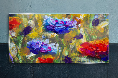Glasbild Eine Blumenlandschaft in intensiven Farben