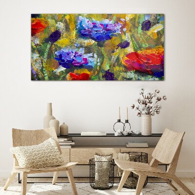 Glasbild Eine Blumenlandschaft in intensiven Farben