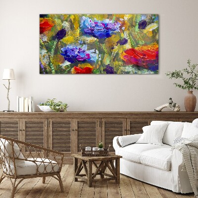 Glasbild Eine Blumenlandschaft in intensiven Farben