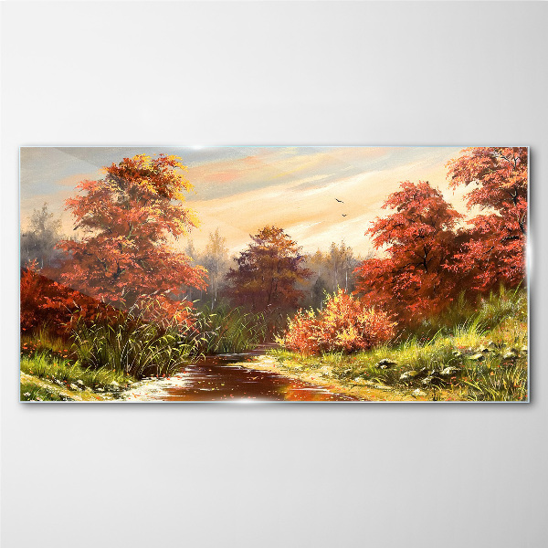 Bild auf glas drucken Herbstlandschaft mit einem Fluss