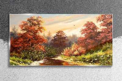 Bild auf glas drucken Herbstlandschaft mit einem Fluss
