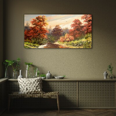 Bild auf glas drucken Herbstlandschaft mit einem Fluss