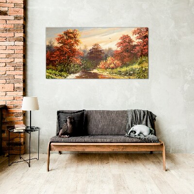 Bild auf glas drucken Herbstlandschaft mit einem Fluss