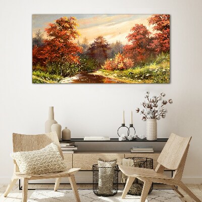 Bild auf glas drucken Herbstlandschaft mit einem Fluss