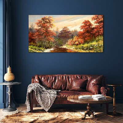 Bild auf glas drucken Herbstlandschaft mit einem Fluss